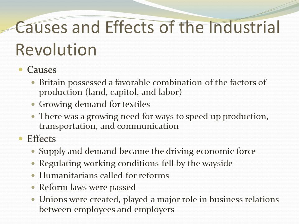 Cause And Effect Chart Of The Industrial Revolution