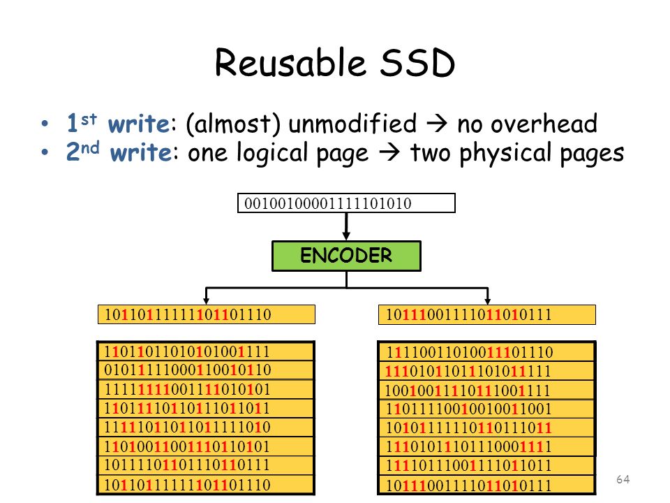 Reusable SSD 1st write: (almost) unmodified  no overhead
