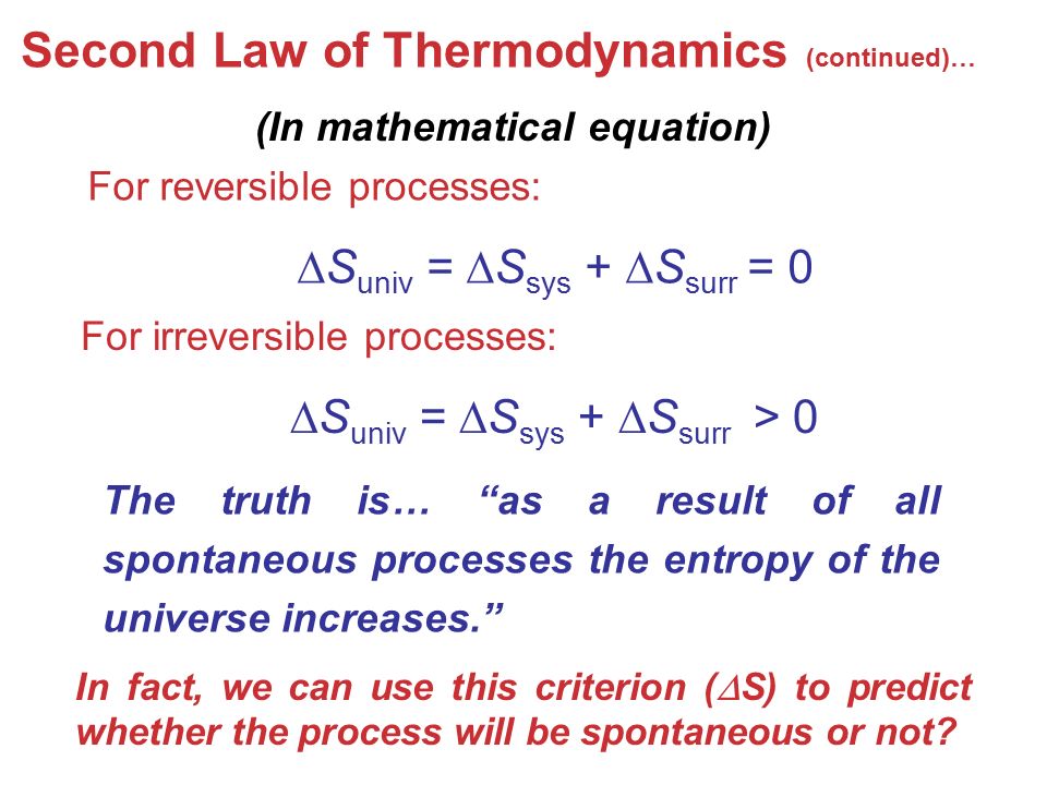 second law of thermodynamics equation
