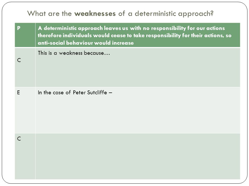 What are the weaknesses of a deterministic approach