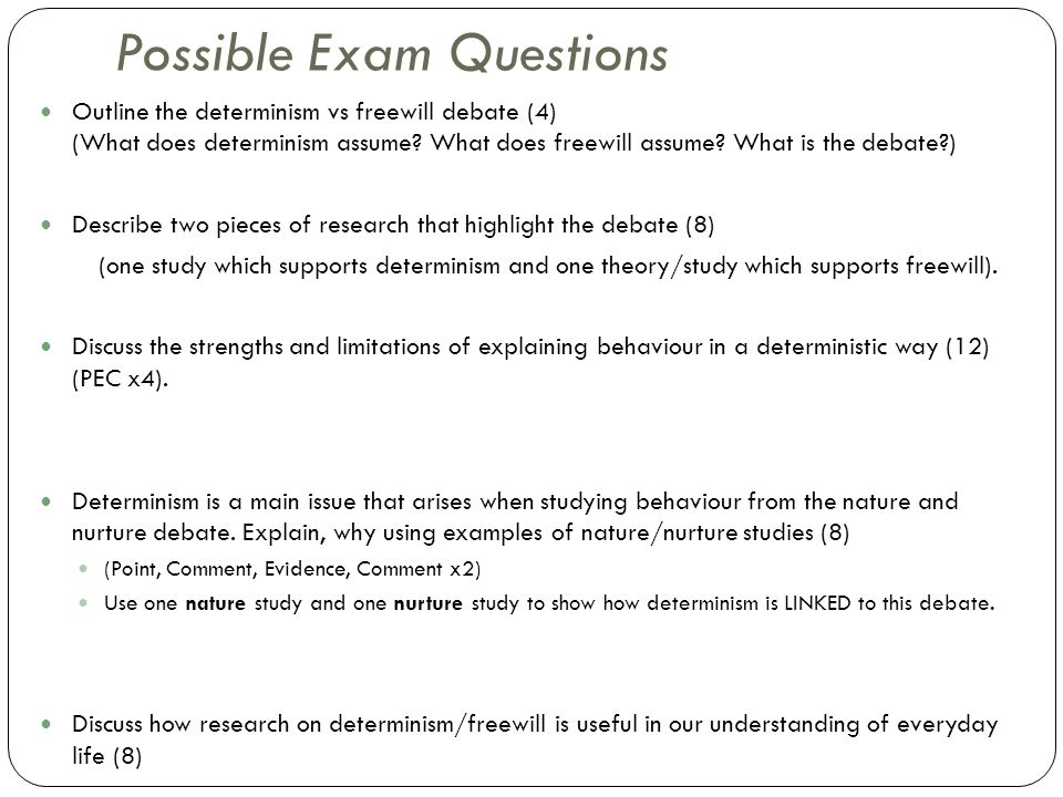 Possible Exam Questions