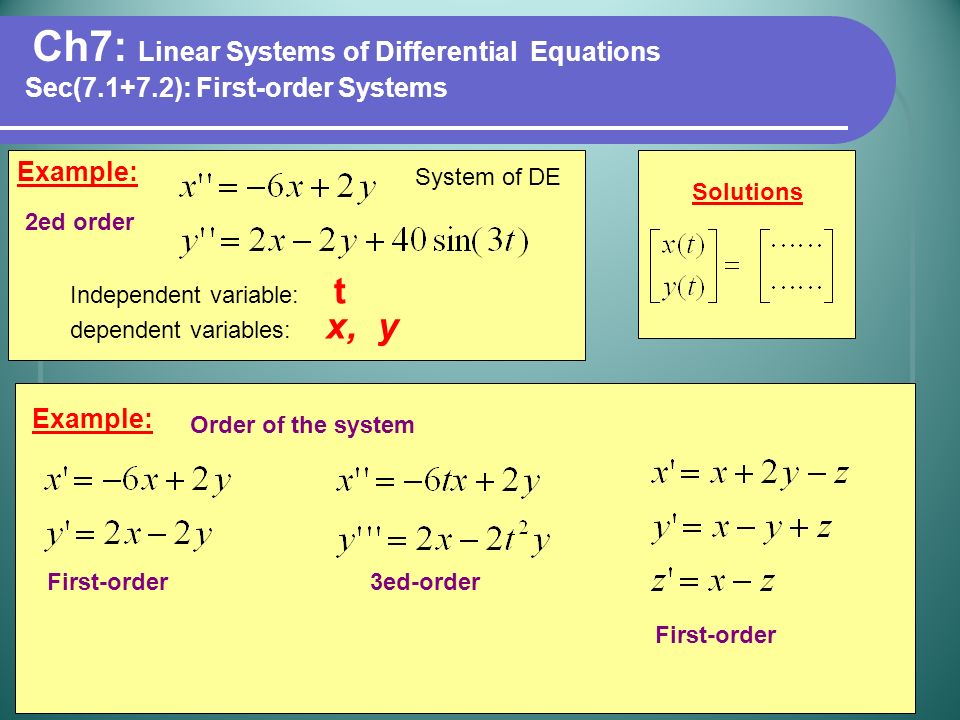 Ch7: Linear Systems of Differential Equations.