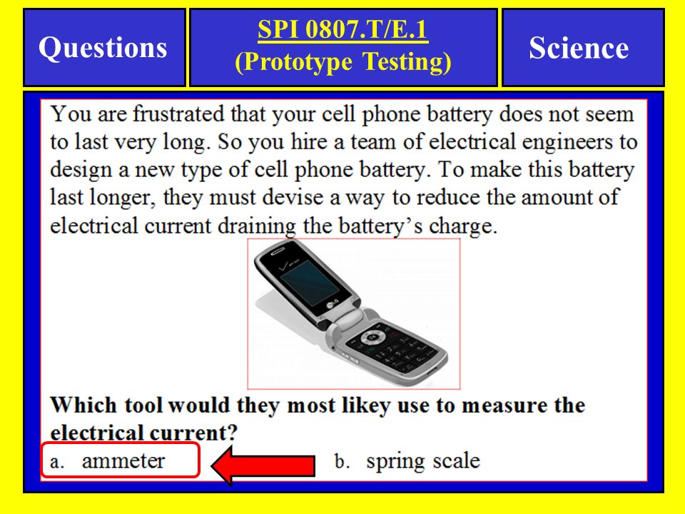 SPI 0807.T/E.1 (Prototype Testing) Questions Science