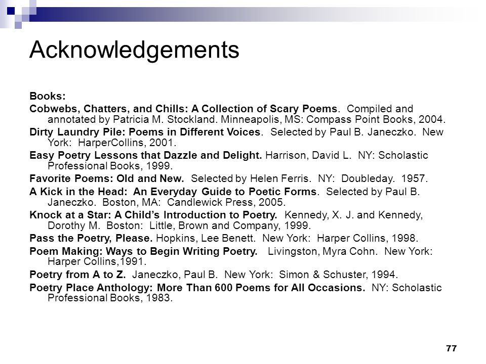 Acknowledgements Books: