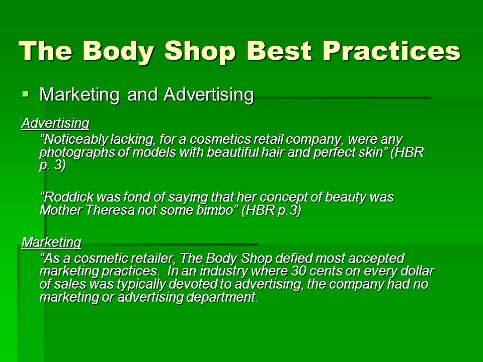 HBR Case Study: The Body Shop International - ppt video online download