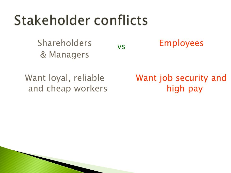 Stakeholder conflicts