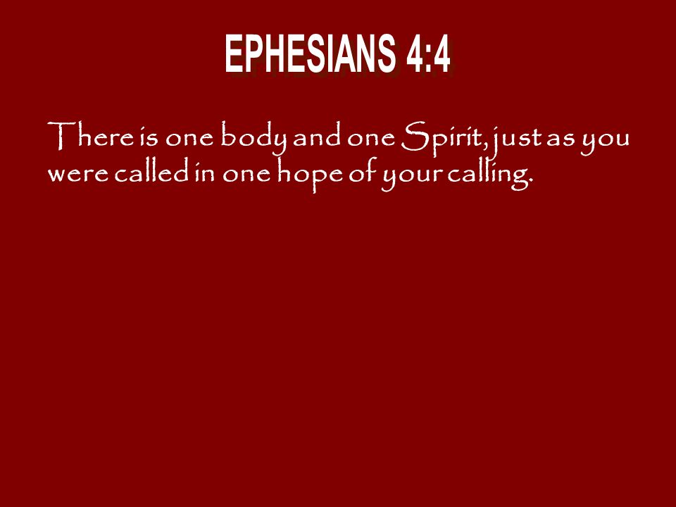 EPHESIANS 4:4 There is one body and one Spirit, just as you were called in one hope of your calling.