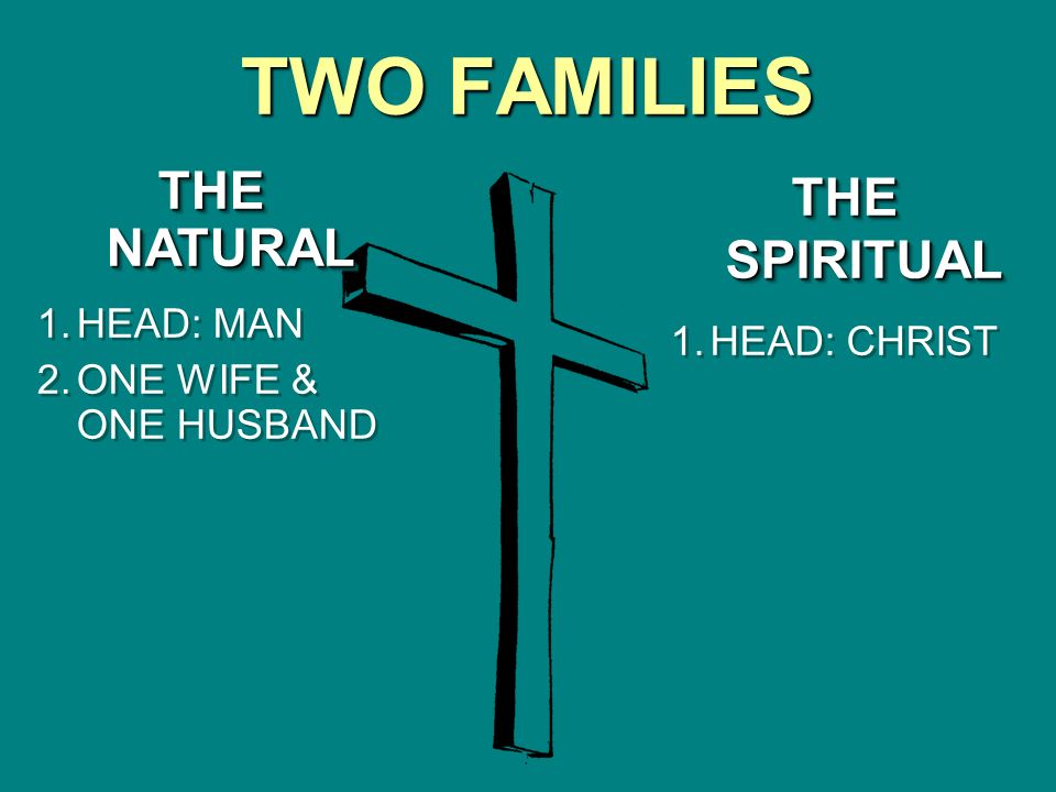 TWO FAMILIES THE NATURAL THE SPIRITUAL HEAD: MAN HEAD: CHRIST