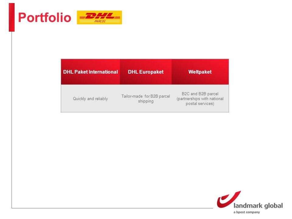 Far Demontere Transistor DHL Deutsche Post offers domestic mail services under its traditional name.  The DHL brand is used as an umbrella brand for all logistics and parcel  services. - ppt download