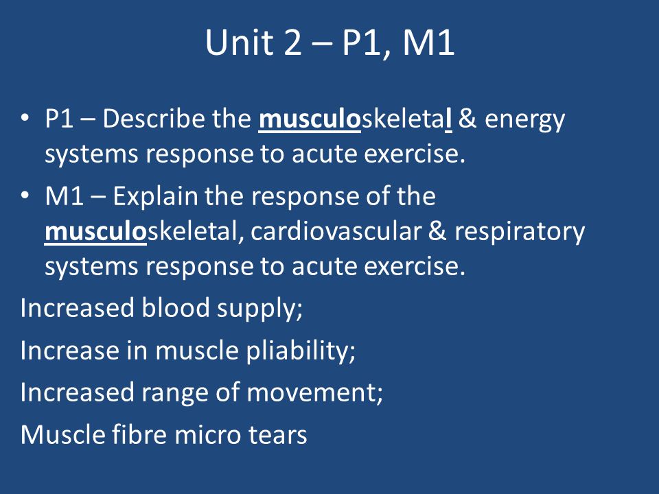 Unit 2 – P1, M1 P1 – Describe the musculoskeletal & energy systems response to acute exercise.