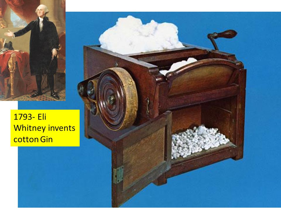 1793- Eli Whitney invents cotton Gin.