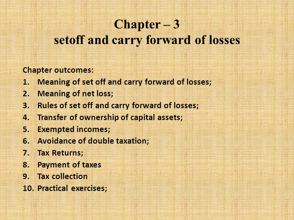Income Tax Set Off And Carry Forward Of Losses Chart