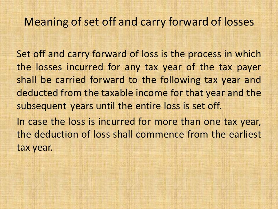 Income Tax Set Off And Carry Forward Of Losses Chart