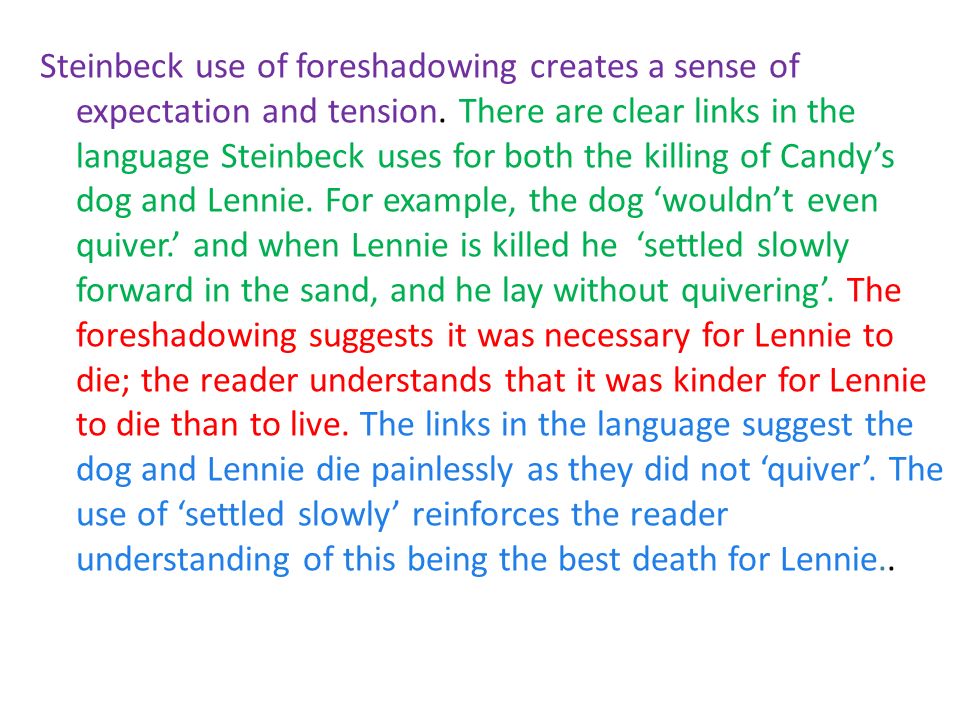 Foreshadowing in of mice and men. Uses Of Foreshadowing In John