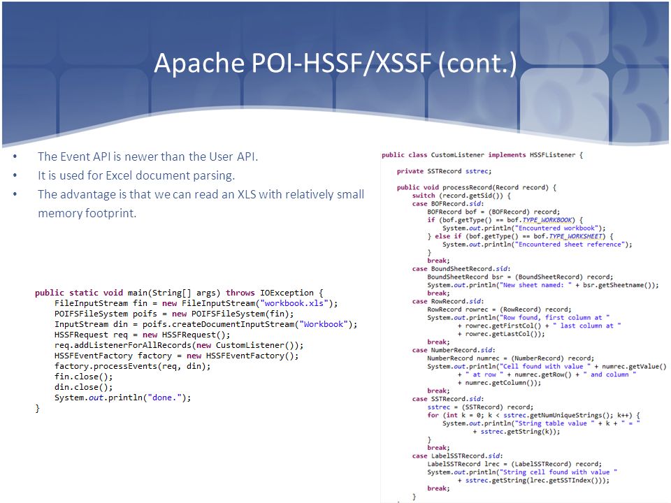 POI-HSSF and POI-XSSF/SXSSF - Java API To Access Microsoft Excel