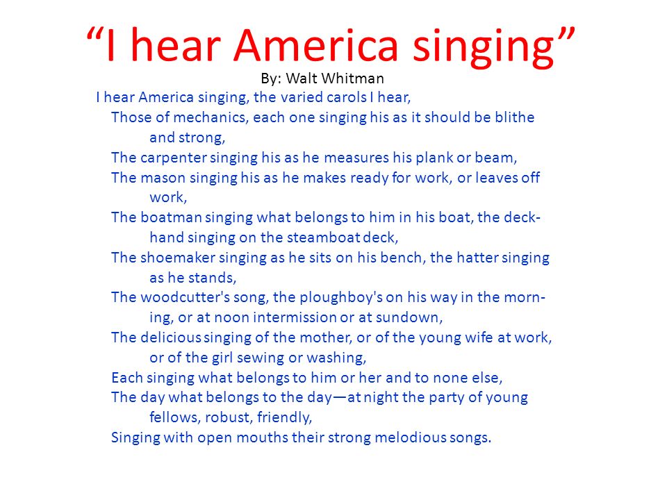i hear america singing poem