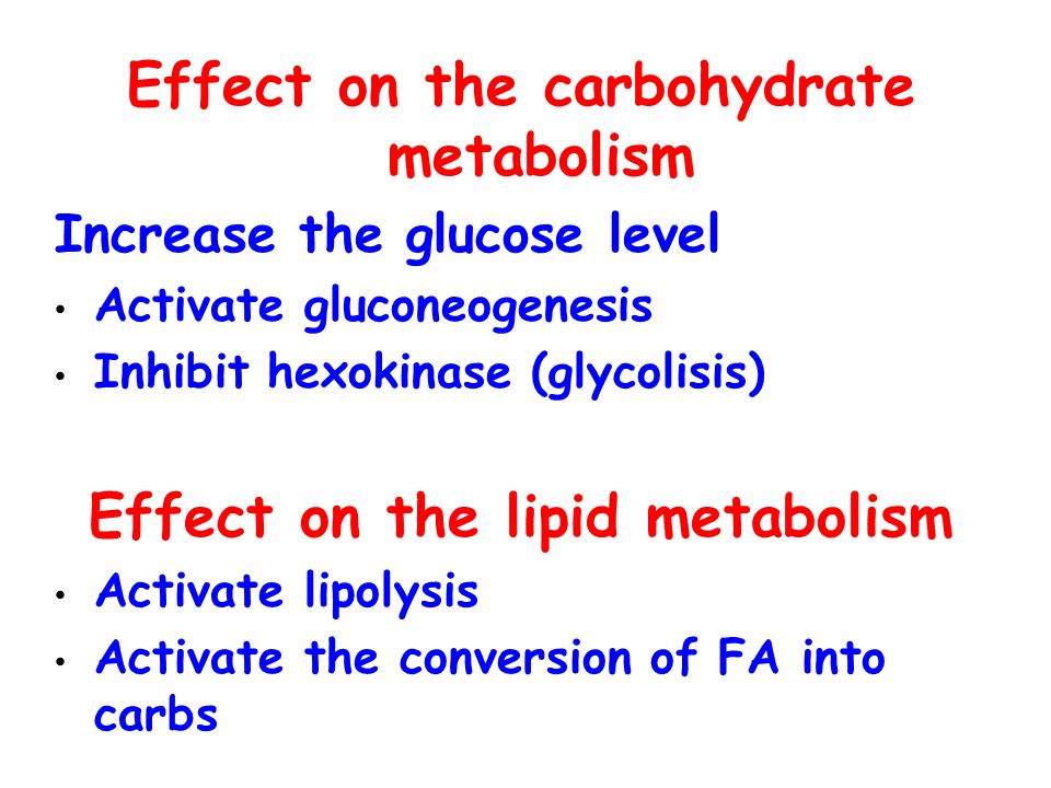 Effect on the carbohydrate metabolism Effect on the lipid metabolism