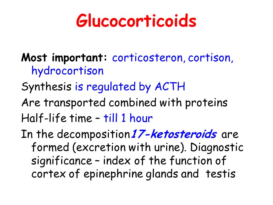 Glucocorticoids Most important: corticosteron, cortison, hydrocortison