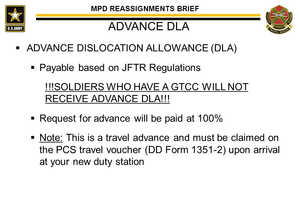 Army Dislocation Allowance Chart