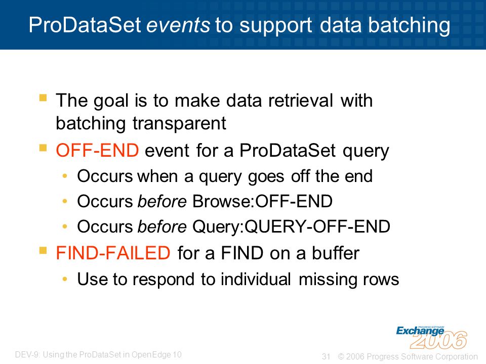 ProDataSet events to support data batching