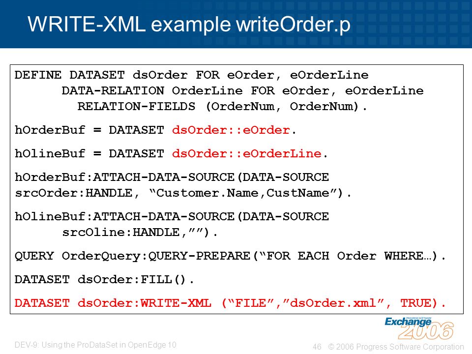 WRITE-XML example writeOrder.p