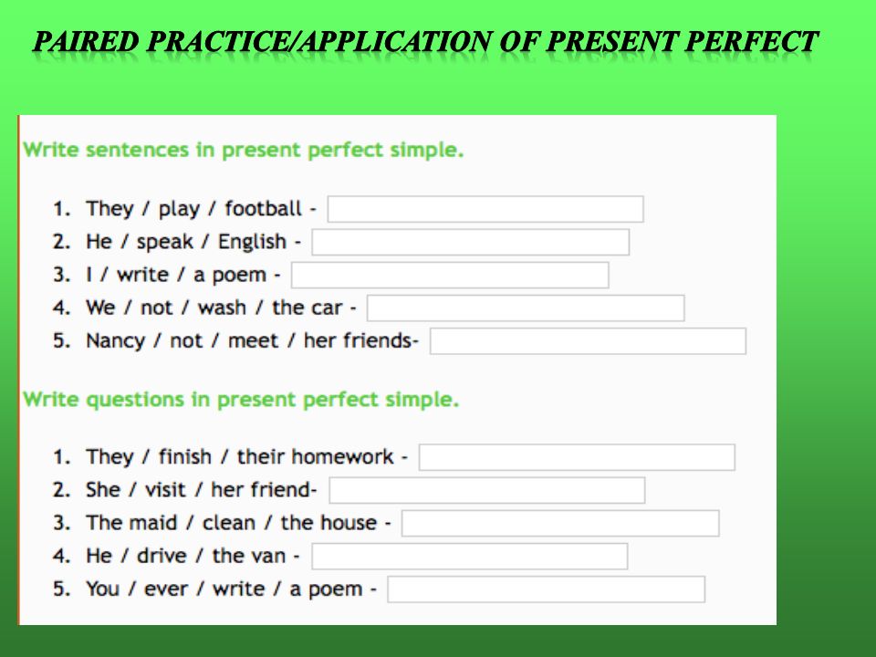 Paired Practice/Application of present perfect