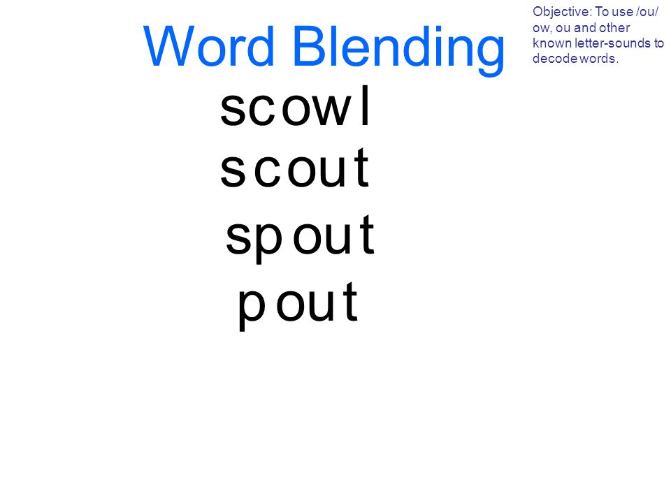 Word Blending s c ow l s c ou t s p ou t p ou t