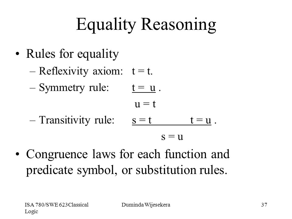Equality Reasoning Rules for equality