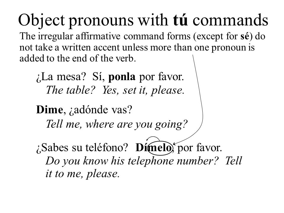 Object pronouns with tú commands