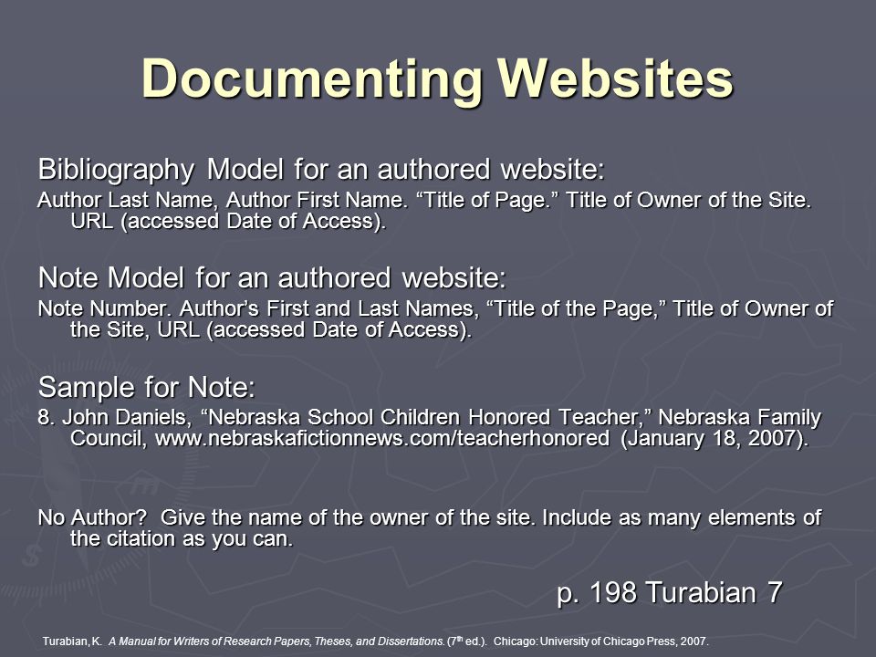 Documenting Websites Bibliography Model for an authored website: