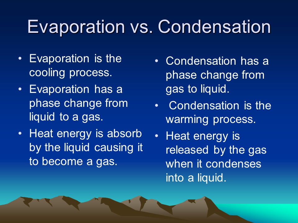 Evaporation vs. Condensation, energy flow, Warming vs. Cooling - ppt  download