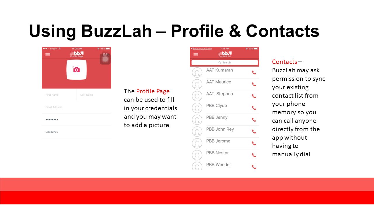 Using BuzzLah – Profile & Contacts