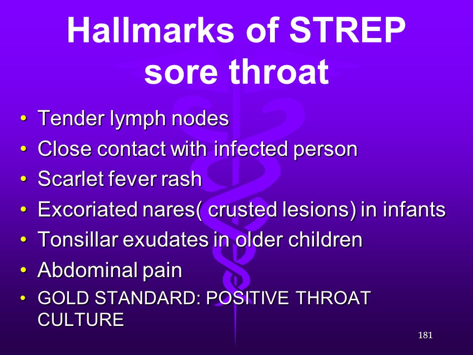 Hallmarks of STREP sore throat