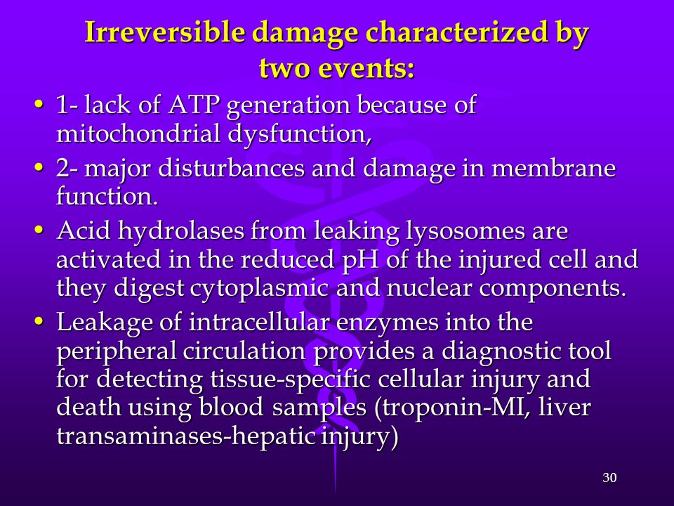 Irreversible damage characterized by two events: