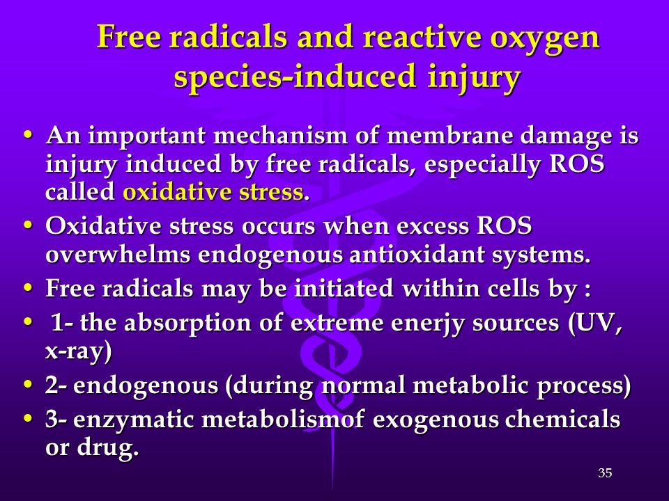Free radicals and reactive oxygen species-induced injury