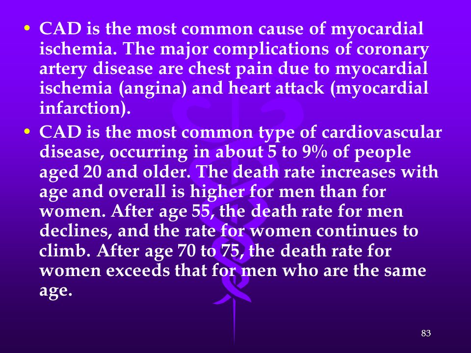 CAD is the most common cause of myocardial ischemia