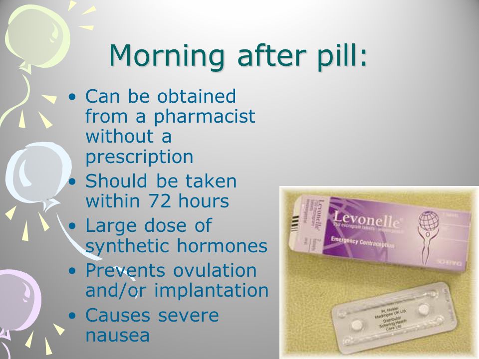 Morning after pill: Can be obtained from a pharmacist without a prescriptio...
