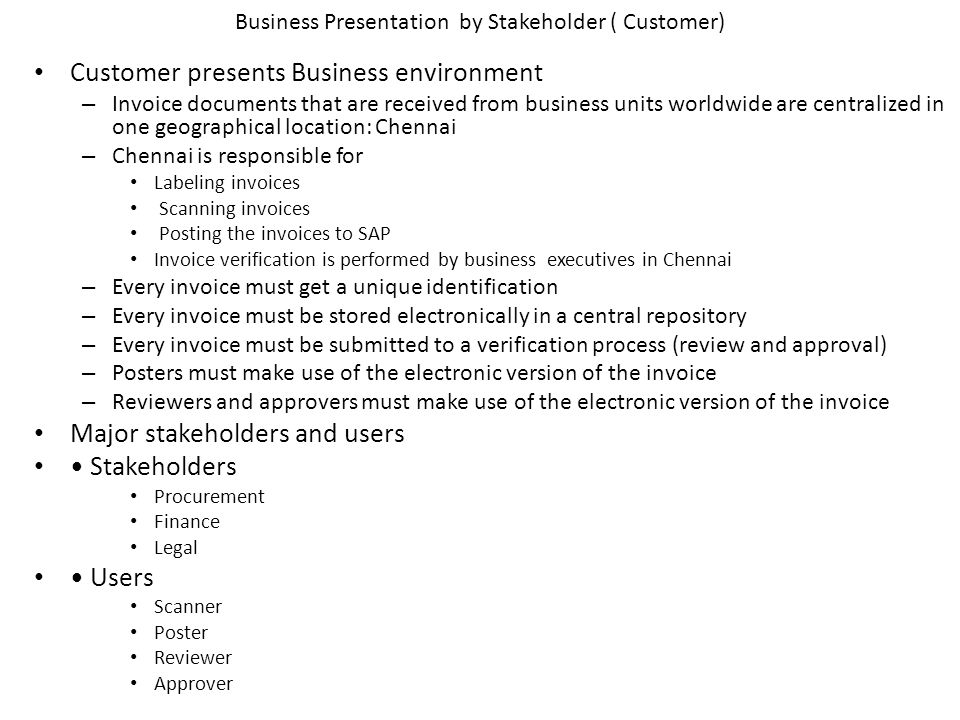 Business Presentation by Stakeholder ( Customer)