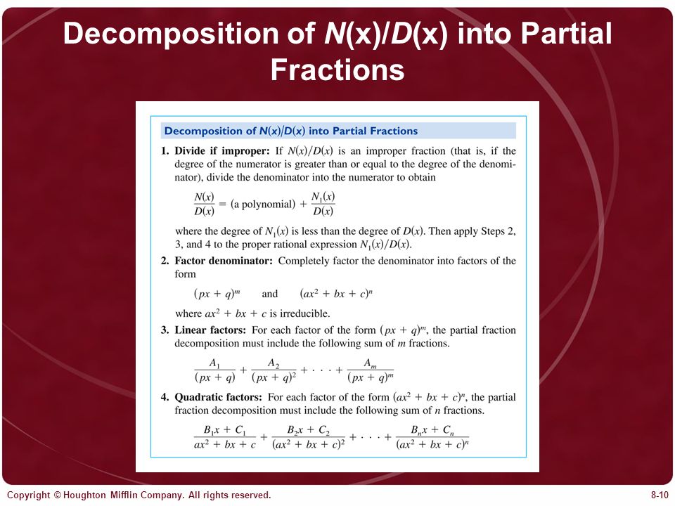 Decomposition of N(x)/D(x) into Partial Fractions