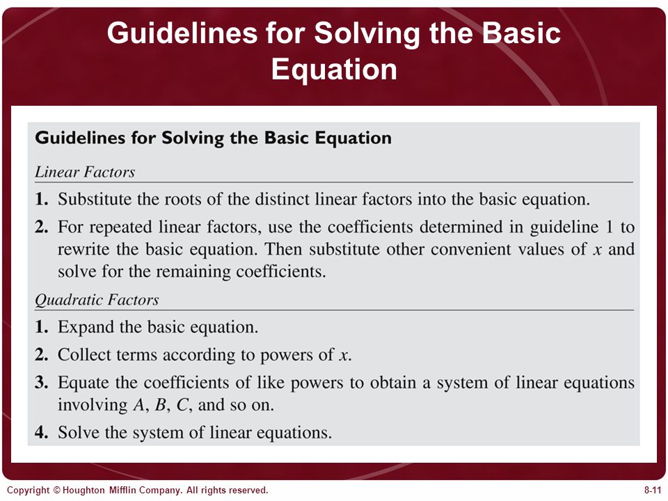 Guidelines for Solving the Basic Equation