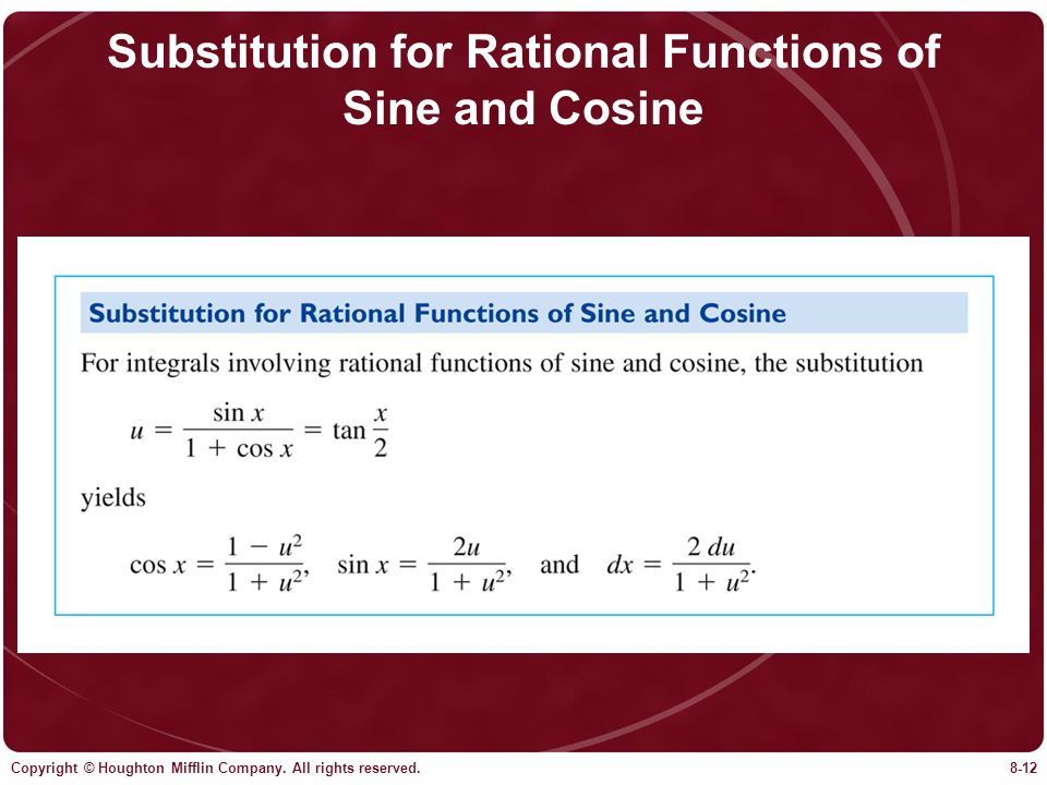 Substitution for Rational Functions of Sine and Cosine