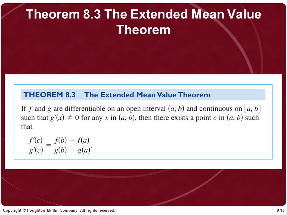 Theorem 8.3 The Extended Mean Value Theorem
