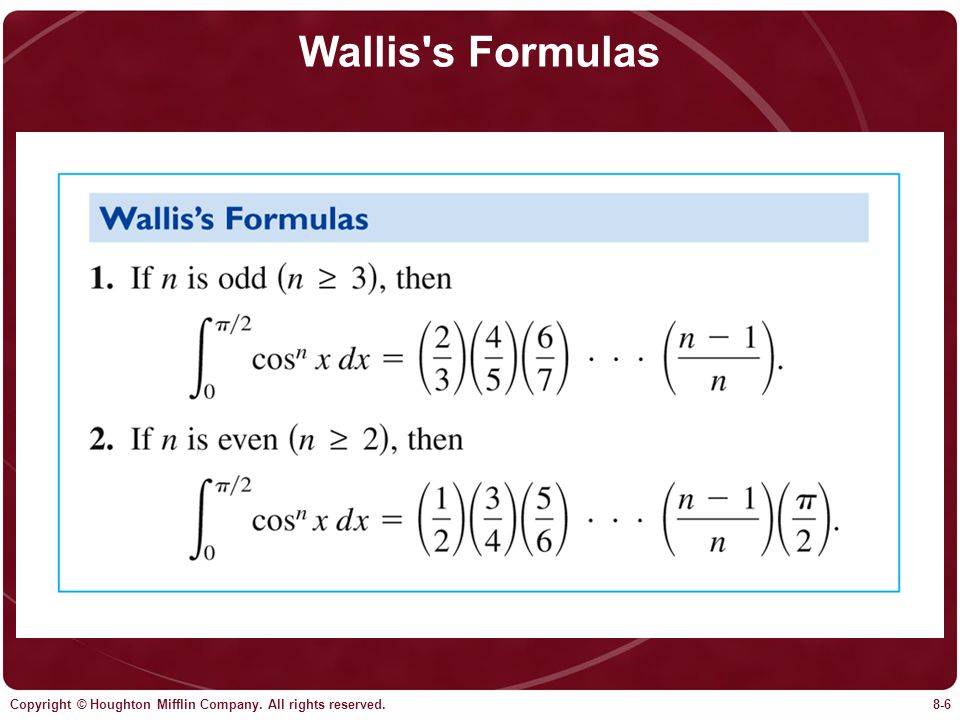 Wallis s Formulas Copyright © Houghton Mifflin Company. All rights reserved.