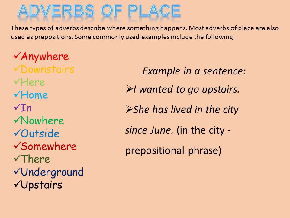 Live adverb. Adverbs of place. Adverbs of place примеры. Sentences with adverbs. Sentence adverbs.