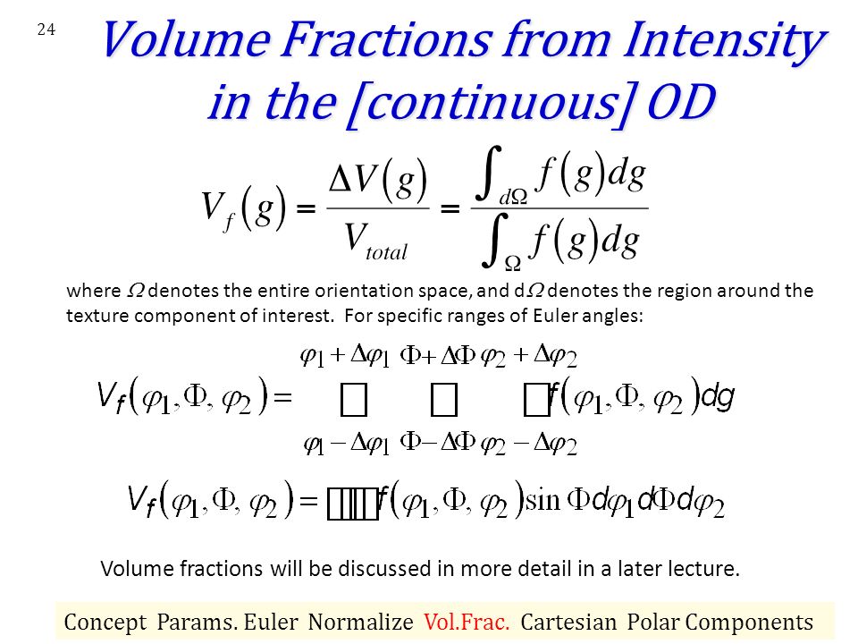 Volume Fractions from Intensity in the [continuous] OD