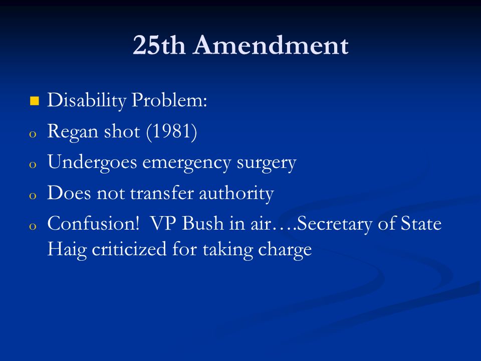 25th Amendment Disability Problem: Regan shot (1981)