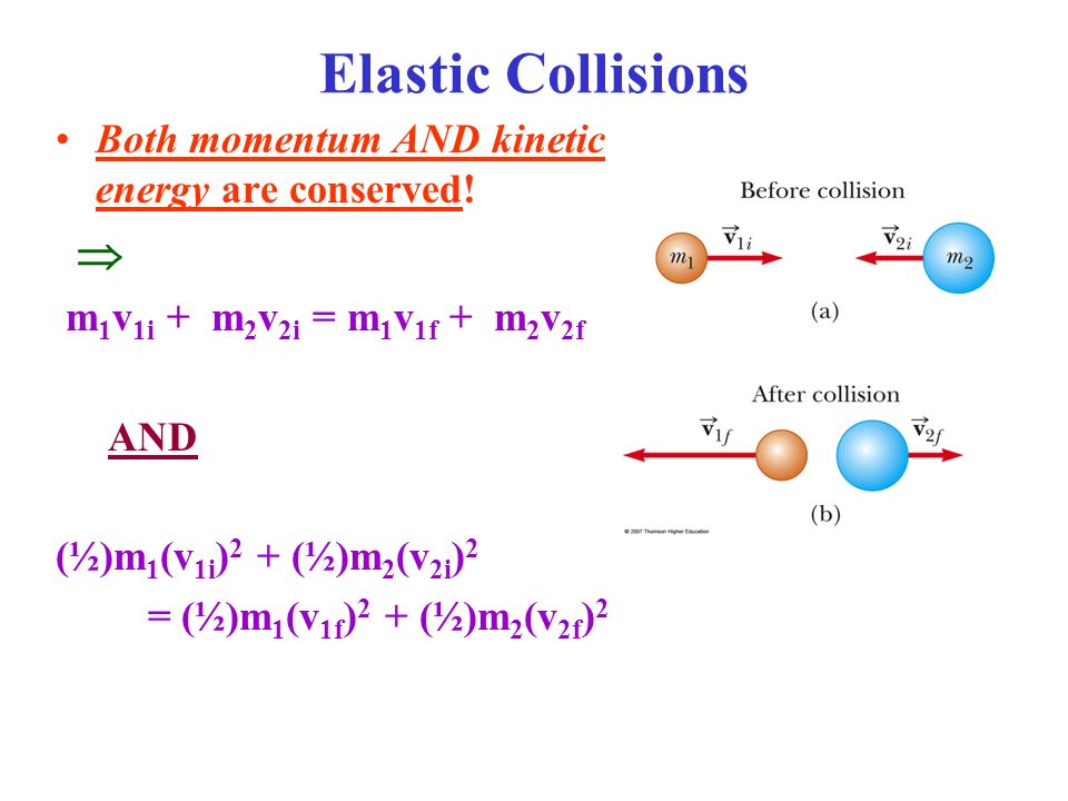 Elastic Collisions Both momentum AND kinetic energy are conserved! 