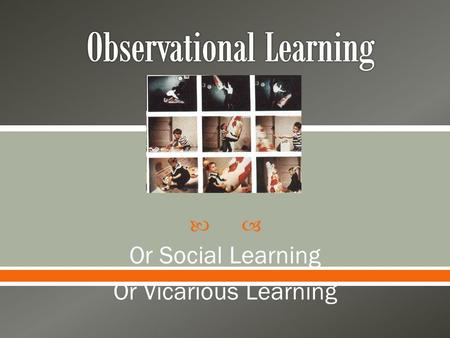  Or Social Learning Or Vicarious Learning.   Learning by observing others  Observational learning in every day life o Role Models o Watching a cooking.